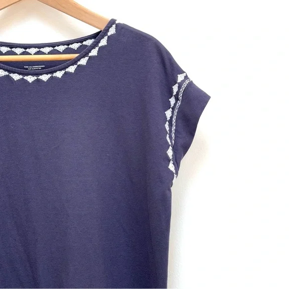 J. JIll Pure Jill Embroidered Cap Sleeve Tee Shirt Boho Blue Gray Size MP - Picture 5 of 10